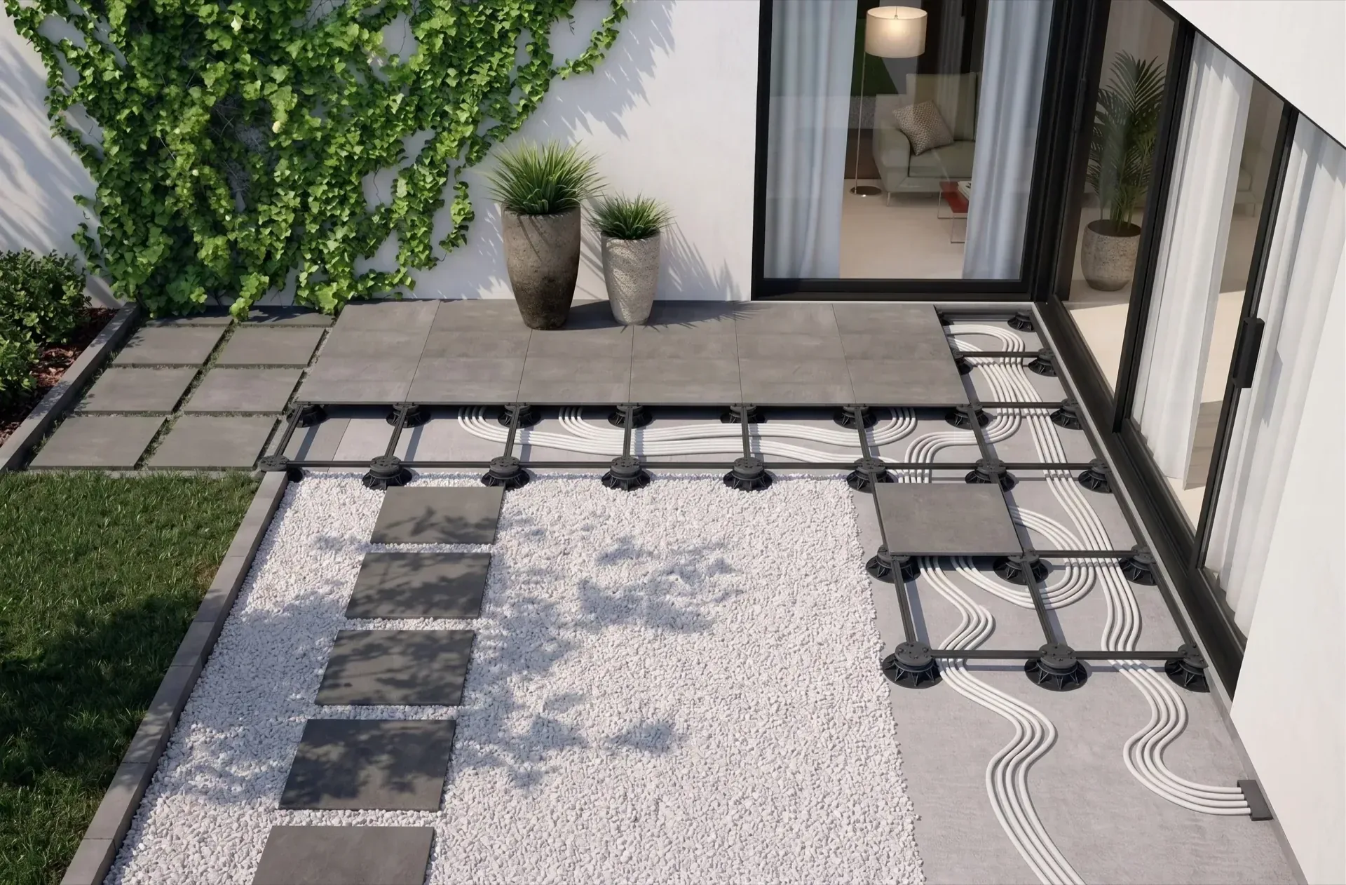 Dalles de terrasse et extension carrelées à Meaux